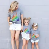 Family Matching Clothing Top Parent-kids Rainbow Castle Family T-shirts