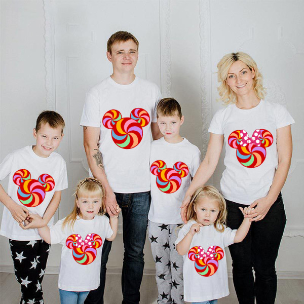 Family Matching Clothing Top Parent-kids Cartoon Mice Lollipop Family T-shirts