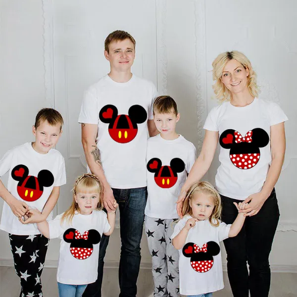 Family Matching Clothing Top Parent-kids Cartoon Mice Heart Family T-shirts