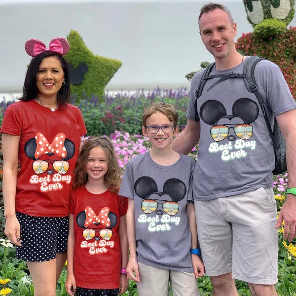 Family Matching Clothing Top Parent-kids Cartoon Mice Castle Sunglass Family T-shirts