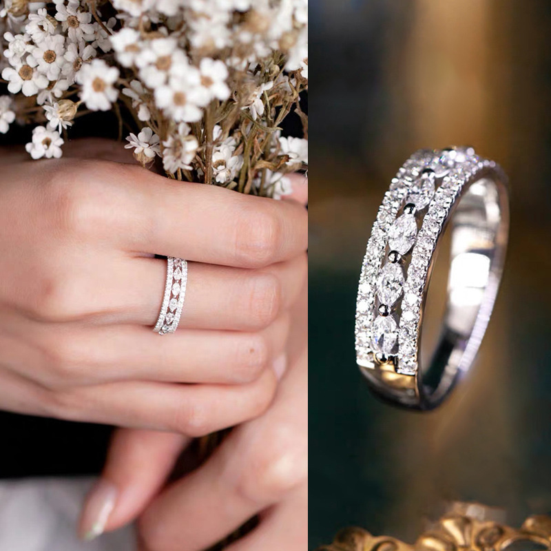 Gold Half Circle Full Of Drill Zircon Fashion Jewelry Hollow Inlaid Diamond Women Ring
