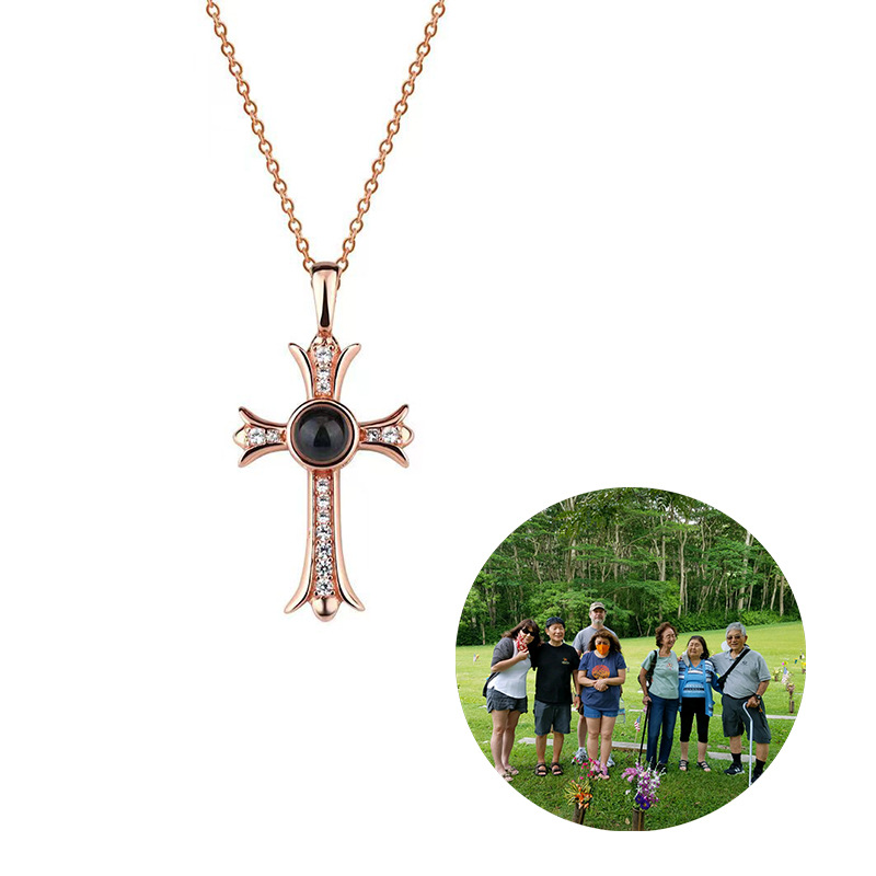 Modern Cross Style Projection Photo Customize Necklace