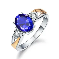 Blue Zircon Fashion Jewelry Inlaid Diamond Adjustable Size Women Ring