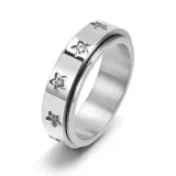 Silver Zircon Stars Fashion Jewelry Inlaid Diamond Rotation Women Ring
