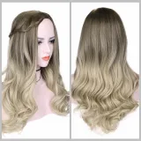 Women Long Gradient Ash Light Brown Blonde Synthetic Mini Lace Front Wig
