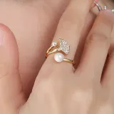 Pearl Ginkgo Leaf Fashion Jewelry Inlaid Diamond Adjustable Size Women Ring