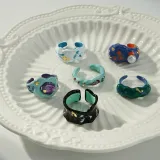 Vintage Irregular Colorful Glaze Pearl Finger Rings Personalized Hand Painted Enamel Open Ring Party Gift