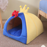 Semi Enclosed Yurt Warm Dog Kennel Pet Kennel with Crown Bowknot