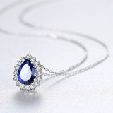 Sterling Silver Zirconia Pear Cut Sapphire Pendant Necklace