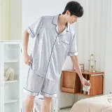 Women 2 Pieces Satin Silk Sleepwear Polka Dots Short Sleeve Shirt and Shorts Pajamas Set