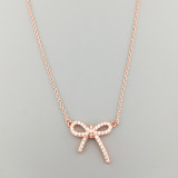 Sterling Silver S925 Necklace Ins Simple Small Fresh Bow Micro Inlaid Diamond Temperament Clavicle Chain