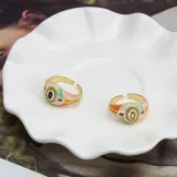 Enamel Color Double Layer Oval Gold Plated Crystal Open Rings Women Jewelry For Party