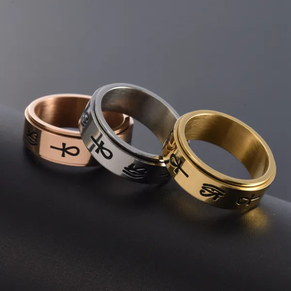 Silver Cross The Eye Sign Of Horus Rotation Women Ring
