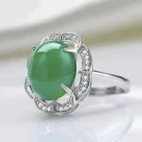 Green Zircon Flowers Jewelry Hollow Inlaid Diamond Adjustable Size Women Ring