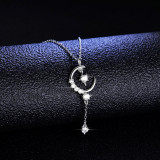 18K White Gold Moon Stars Moissanite Diamonds Pendant Necklace