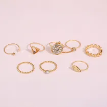 Leaves 8 Pieces Fashion Jewelry Inlaid Diamond Women Ring