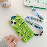 Cartoon Monocular Monster Decompression Silicone Drop Proof Phone Case for iPhone13 12 11 Pro Max with Crossbody Lanyard