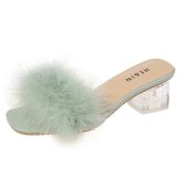 Women Fluffy Feather High Heel Transparent Pumps Sandals Shoes