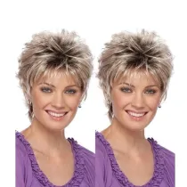 Women Gold Grey Short Curly Fluffy Wig