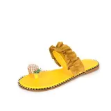 Women Rhinestone Crystal Pearls Pineapple Flip Flop Ruffles Flat Slip-on Sandals Slippers