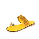 Women Rhinestone Crystal Pearls Pineapple Flip Flop Ruffles Flat Slip-on Sandals Slippers