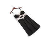 Women Satin Silk Sleep Dress Embroidery Sling V-Neck Lace Mini Dress Pajamas