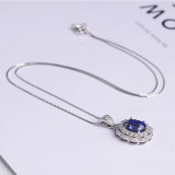 Sapphire Petal Pendant Chain Jewelry Necklaces Women Rings Jewelry Sets
