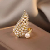 Pearl Fashion Jewelry Inlaid Diamond Adjustable Size Women Ring