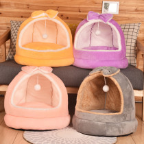 Semi Enclosed Warm Dog Kennel Pet Kennel with Bowknot
