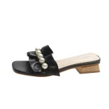Women Pearls Open Toe Bare Flat Heel Leisure Sandalias Slippers