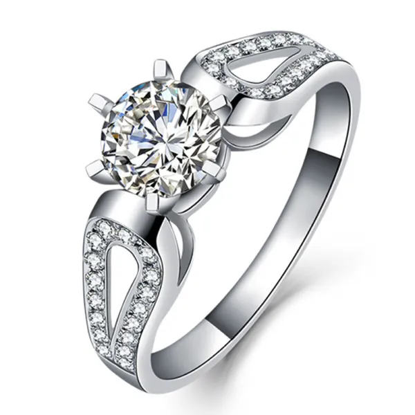 Silver Zircon Fashion Jewelry Inlaid Diamond Adjustable Size Women Ring