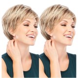 Women Romantic Gold Short Wig With Slanted Bangs