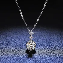 Sterling Silver Solitaire Moissanite Diamond Snowflake Pendant Necklace