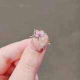 Exquisite Lovely Pink Crystal Love Open Ring Fashion Zircon Tiny Heart Ring