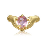 Light Luxury Hands Love Copper Gold Plated Zircon Simple Ring Woman