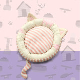 Striped Circular Plush Warm Dog Kennel Pet Kennel with Cat Ears