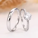 Couples Silver Zircon Hexagram Fashion Jewelry Inlaid Diamond Adjustable Size Women Ring