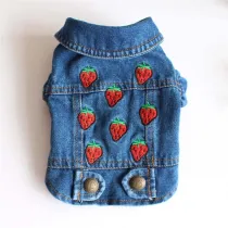 Pet Dog Cloth Cute Strawberry Print Denim Vest Puppy Cloth