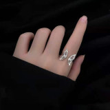 Silver Zircon Butterfly Jewelry Inlaid Diamond Adjustable Size Women Ring