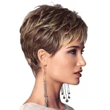 Women Synthetic Pretty Short Light Golden Fluffy Nature Hair Wigs Cut Full Wig