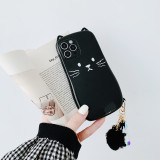 Cute Cat Drop Proof Phone Case for iPhone13 12 11 Pro Max with Fluff Ball Pendant