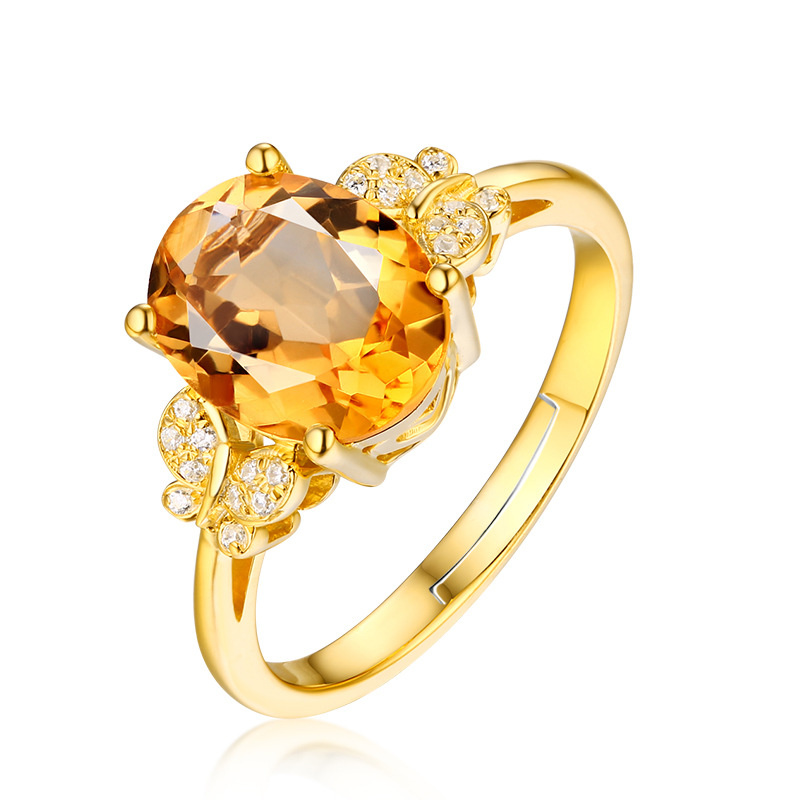 Yellow Zircon Golden Butterfly Fashion Jewelry Inlaid Diamond Adjustable Size Women Ring
