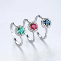 18K White Gold Round Cut Pave Zirconia Ruby Gemstone Rings