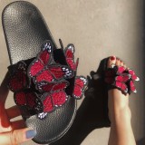 Butterfly Embroidery Slides Flat Beach Sandal Slipper