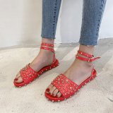 Waterproof PU Flat Lace-Up Rivet Slip-On Round Toe Sandals