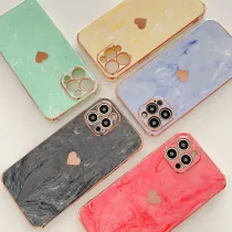 Electroplated Marbling Love Heart Drop Proof Phone Case for iPhone13 12 11 Pro Max