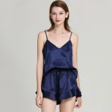 Women 2 Pieces Silk Satin Sleepwear Sling Sleeveless Top and Mini Shorts Pajamas Set