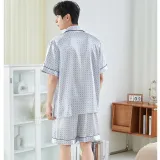 Women 2 Pieces Satin Silk Sleepwear Polka Dots Short Sleeve Shirt and Shorts Pajamas Set