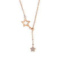14K Rose Gold Stars Moissanite Diamonds Pendant Necklace