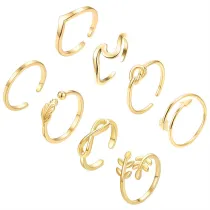 Rose 8 Pieces Fashion Jewelry Inlaid Diamond Adjustable Size Women Ring